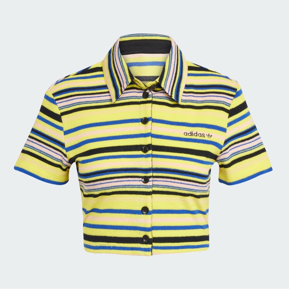 Adidas Towel Button-Up Striped Shirt Tee Size Medium